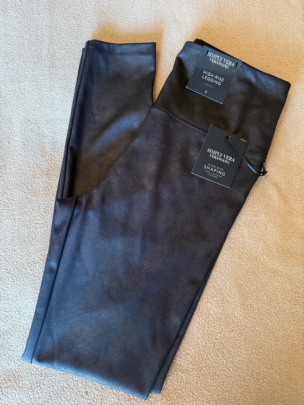 Simply Vera Vera Wang Black Faux Leather High-Rise Leggings Size Small NWTS